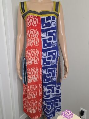 Bold Red & Blue Block Print Sundress